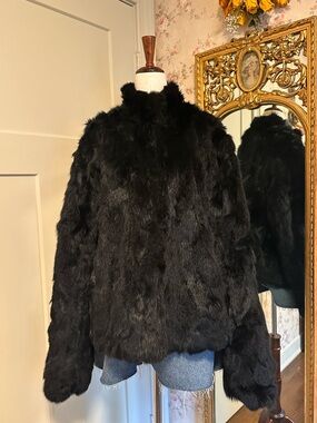 Vintage Black Genuine Fur Coat 2X – Mid Length Soft Luxe Hook Closure Classic